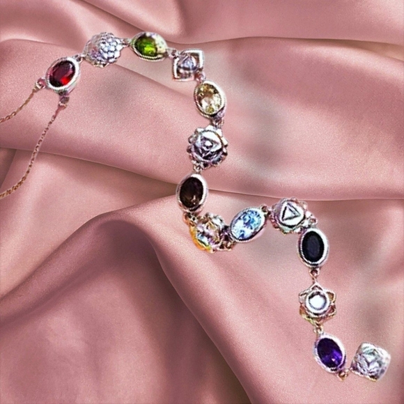 NWT MULTI-GEMSTONE CHAKRA LARIAT NECKLACE IN PLATINUM OVER STERLING SILVER - Picture 7 of 10